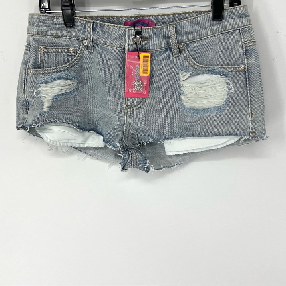 Edikted Light Wash Distressed Denim Jean Shorts